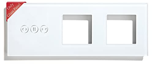 BSEED Rahmen Glasrahmen Panel für Doppel Smart Vorhang Lichtschalter und Steckdose Kristall Glasscheibe Glaspanel für Wlan Vorhang Schalter und Steckdose 3 Fach Weiß 228mm