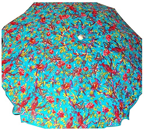 Marusthali Gartenschirm, indischer Gartenschirm, Sonnenschirm, Liebesvögel, großer Sonnenschirm, feine Handarbeit, mehrfarbig, dekorativer großer Gartenschirm, Terrassenschirme, 182,9 cm, türkis,