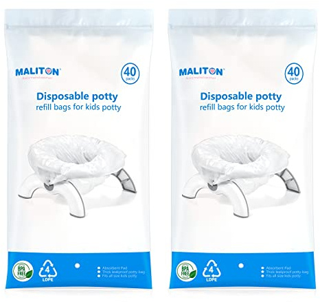 Maliton Lot de 80 sacs jetables pour pot de voyage avec cordon de serrage, sacs d'apprentissage de la propreté universels pour tout-petits, enfants, adultes, animaux de compagnie