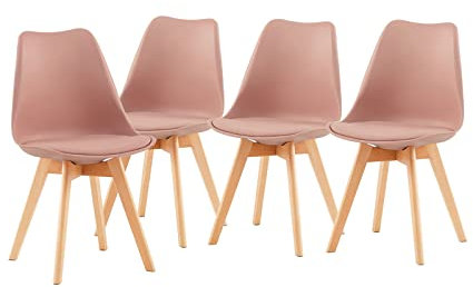 EGGREE Set di 4 Sedie Sala da Pranzo Sedie da Cucina con Gambe in Legno Sedie Ufficio Imbottita in Pelle PU Moderne Design, Rosa Fumé