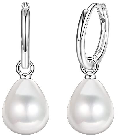 Adramata Perlenohrringe Silber 925 für Damen Zierliche Perlen Tropfen Ohrringe Perlenohrringe Hängend Hypoallergene Ohrringe Perlen Creolen Silber Creolen für Damen Perlen Ohrringe Hängend