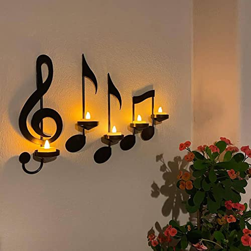 4 Musiknoten-Kerzenhalter, Schwarze Musiknoten-Wandleuchter, Eisen, Kerzenhalter, Dekorationen, Teelichthalter, hängende Wandschilder, Musikthema, Wanddekorationen für Zuhause, Klassenzimmer