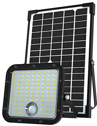 VELAMP Projecteur LED solaire de 4800 lumens, avec détecteur de présence. Panneau solaire déporté, Noir