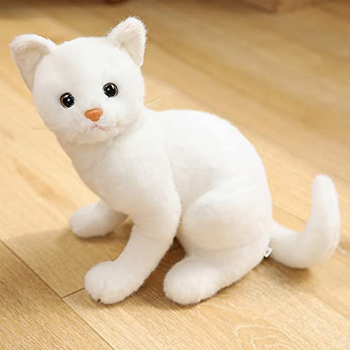 BYNYXI Kuscheltiere Katzen die echt Aussehen, 30cm Sitzende Katze Lebensecht Katze Stofftier Plüschtier Püppchen Realistische Katze Kuscheltier Weiß Cat Plüsch Kätzchen Spielzeug für Kinder Geschenk