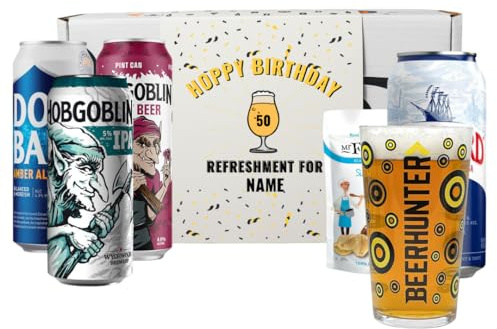 Personalised Hoppy Birthday British Real Ale Gift Set – 4 x 440ml Premium Ale Cans – Custom Beer Gift for Him, Her, Dad, Brother, Friend & Beer Lovers