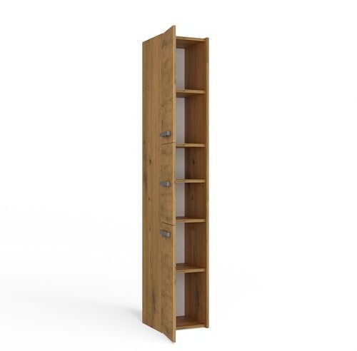 CDF Badezimmerschrank – Badschrank Schmal 30x30x170cm – Badezimmerschrank Schmal mit Langen Türen – Bad Hochschrank Modern – Badezimmer Schrank Hoch – Badezimmerschränke Anthrazit/Eiche Artisan