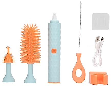 Electric Baby Bottle Brush Cleaning Brush Set with 2 Speeds and Rotating Silicone Bristles,Bottle,Pacifier,Straw Brush Cleaner (Blue)