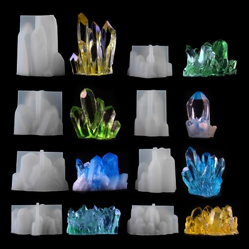 EPODA Silikonformen Epoxidharz Kristalle 8 StüCk, Epoxidharz Formen FüR DIY Harz Kristalle, Faux Quarz Heilkristall