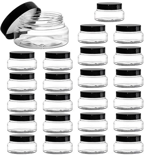 Yarlung 24 Pack 150ml Plastic Jars with Lids, Clear Body Scrub Jar Empty Refillable Containers Round Low Profile Samples Jars for Lotion, Body Butter, Sugar Scrub, Cream