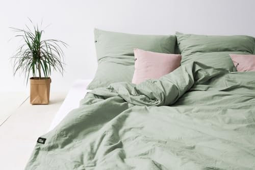 HOP DESIGN Bettwäsche 200x200 Baumwolle Bettwäsche-Sets, Bettbezug 200x200 Salbei Grün - Bettbezüge Sommerbettwäsche, Duvet Cover mit 2 Kissen Bezug 100% Baumwolle Ideal für Allergiker