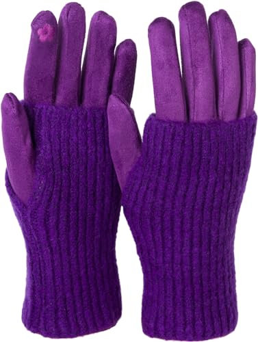 styleBREAKER Kuschelige Damen Touchscreen Handschuhe mit abnehmbaren Strickstulpen, warme Winterhandschuhe für eisige Tage 09010022, Farbe:Violett