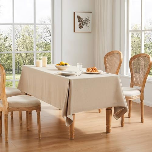 ZeeMart Tischdecke, Leinen, strukturiert, 152,4 x 305,5 cm, Natur, Bauernhaus-Stil, Beige, rechteckig, knitterfrei, waschbar