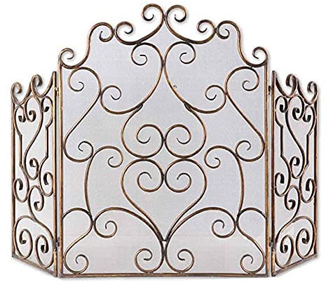 Atemberaubender Kaminschutz für Elektrokamin, robuster Kaminschutz mit 3 Paneelen, Schmiedeeisen mit Goldener Oberfläche, hergestellt in China