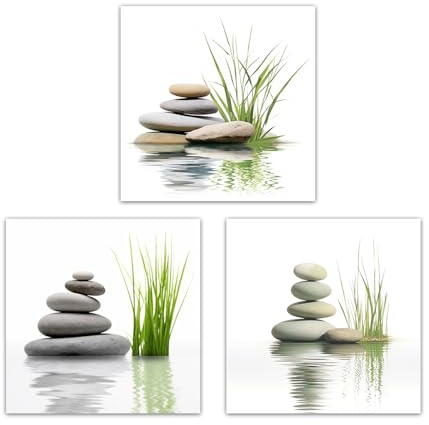 CXHOSTENT Zen Leinwand Wandbilder 3-teilig Zen Stein mit aquatischen Kunstdrucken Spa Bilder für Badezimmer Yoga Raumdekoration (C, 25.00 x 25.00 cms x 3PCS)
