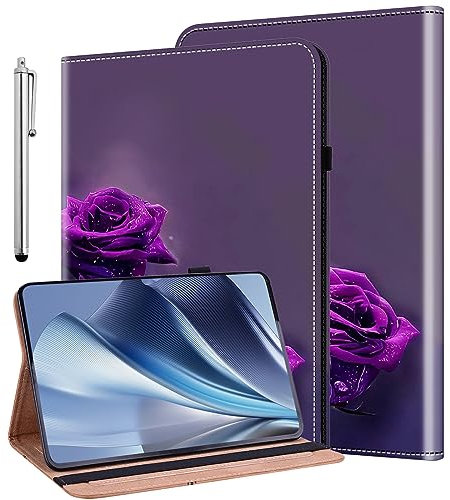 BOLELAW Étui de protection à rabat en cuir pour Samsung Galaxy Tab S10 FE/Galaxy Tab S9 FE 10,9/Samsung Galaxy Tab S9 11 avec porte-stylo, fente pour cartes, fonction support, rose violet