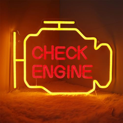 rongweiwang Check Engine Neon Signs Sign Engine Neon Sign Check Engine Neon Personalized LED Neon Garage Signs For Wall Decor, Yellow+Red