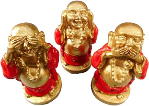 Generisch 3 Mini Buddhas Nichts hören sehen Sagen je 2,5 x 4,5 cm Buddha China Figur Tier Deko SRBG J139