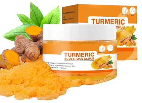Kurkuma Ganzkörper-Zuckerpeeling, aufhellender Körper, verbessert dunkle Flecken, entfernt Tote, für Bereiche, Achselhöhlen, Po-Bikini-Bereich, natürliches Peeling-Zuckerpeeling mit Kurkuma, 150 ml