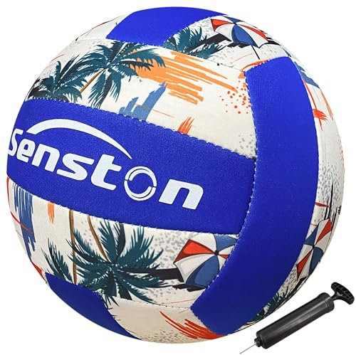 Senston Ballon de Volley Taille 5, Ballon Beach Volley Léger et Imperméable en Néoprène, Ballon Volley Piscine Soft Touch avec Pompe