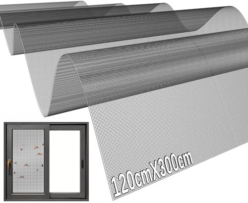 SWTYExt Rete Zanzariera 120x300cm Rete per Zanzariere Fibra di Vetro Telo Ricambio Tagliabile Zanzariere Finestre Grigia Zanzariera Rotolo per Soggiorno Porta Balcone Finestre Della Cucina