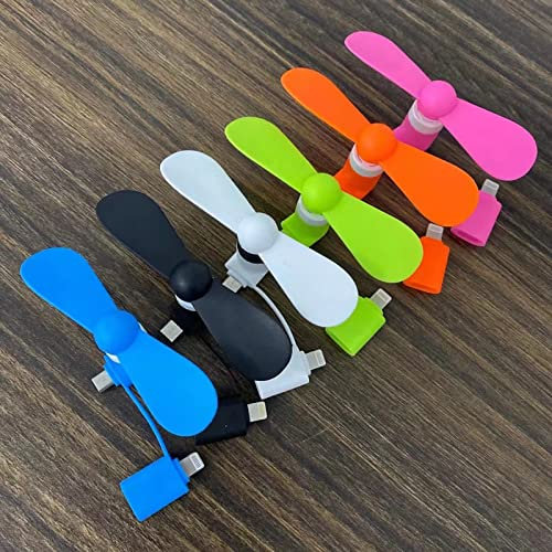 Baieasy Mini ventilador para teléfono celular, USB C y puerto Lightning compatible con iPhone, iPad, smartphone Android, Samsung Galaxy Note Google Pixel (6 unidades)