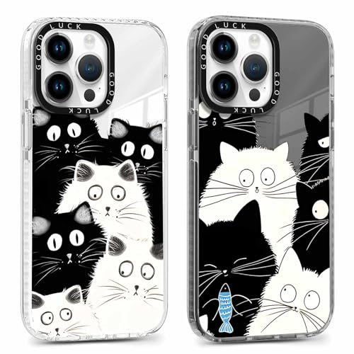 Xylota Pack of 2 Transparent Mobile Phone Case for iPhone 14 Pro Max 6.7 Inch Case, Transparent Case with Pattern Cute Cat Girl Protective Case, Silicone Thin TPU Bumper Shockproof Cover for iPhone 14