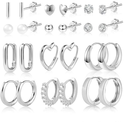 ALEXCRAFT Multipack Silver/Gold Small Studs Hoop Earrings Set for Women