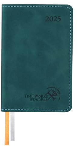 POPRUN Mini TaschenKalender 2025 Klein 12 x 8 cm - auf Deutsch - Kalender 2025 A7 Softcover mit PU-Leder - Terminplaner mit 70 GSM Papier - Petrolgrün