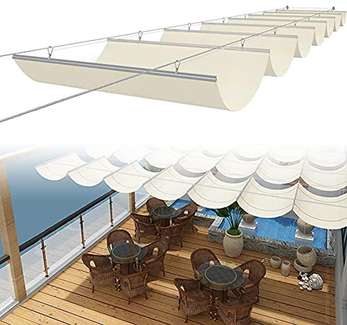 Pergola Rétractable Couverture d'ombrage, Patio extérieur Voile Pare-Soleil - Tissu perméable, Remplacement Auvent à Vagues Kit d'auvents pour Balcon Gazebo(1.5x6m)