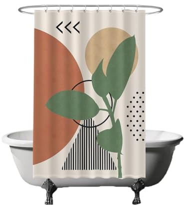 Ulticool Rideau de douche, motif soleil, nature abstrait, bohème, bohème, 120 x 180 cm, anti-moisissure, lavable, imperméable, avec 8 anneaux, rouge, vert, beige