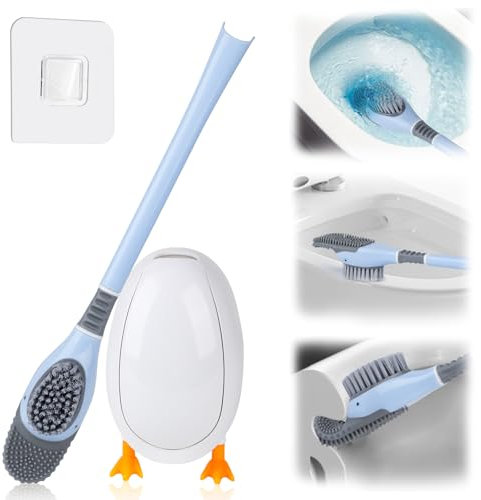 YAOZUP Escobillas de Baño, Escobillas de Baño con Soporte, Escobilla Baño Silicona Independiente/Montada en la Pared, Escobilla WC Silicona para Limpieza Profunda (Azul)