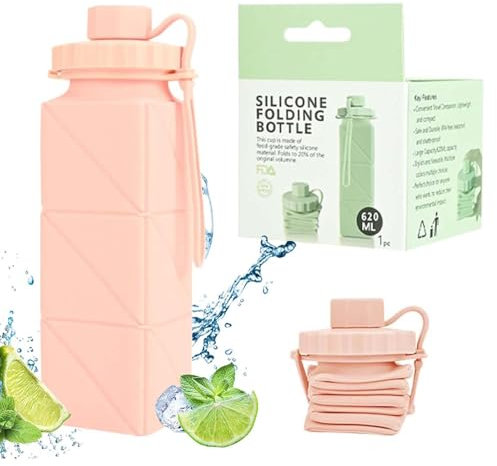 VIDSTW 620ML Pliable Gourdes Silicone de Qualité Alimentaire, Gourde Sport Sans BPA, Water Bottle Conception éTanche, Bouteille eau Petit et Léger, pour la Randonnée Sports (Rose)