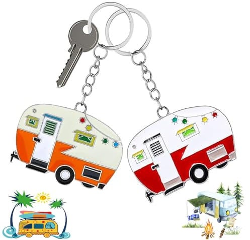 TJYAEKLTD Wohnwagen Schlüsselanhänger für Camping Liebhaber - 2 Stück Geschenk für Wohnmobil Reisen Camping Souvenirs (Rot+Orange)
