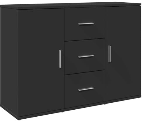 vidaXL Sideboard, Kommode mit Schubladen Türen Griffen, Beistellschrank für Wohnzimmer Flur, Anrichte Highboard, Schwarz Holzwerkstoff
