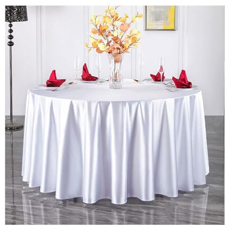 GOEXCPL Runde Satin-Tischdecke Smooth and Glossy Weiß Durchmesser 180 cm | Geeignet für Restaurants, Hotels, Hochzeiten, Partys und Weihnachten; maschinenwaschbar