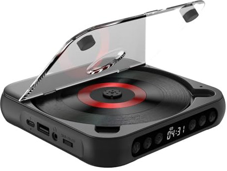 Bluetooth CD Player,Portable BT Music Player CD Runner with Dustproof Cover 6 Modes A-B Repeat Timer Remote Control External Playback Function Home Desktop CD Player