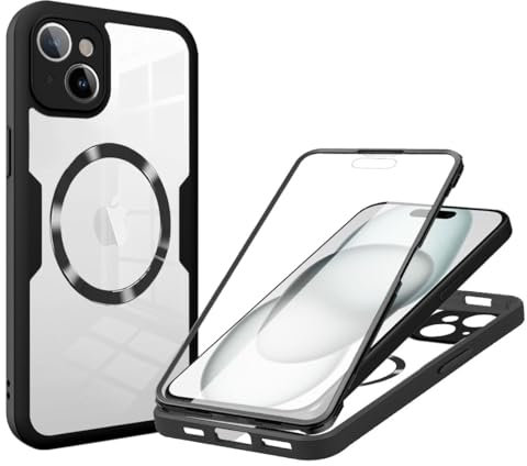 Reevermap Magnetic Case for iPhone 11 Case with Built-in Screen Protector Compatible with MagSafe Full-Body Shockproof Protective Bumper Slim Anti-Scratch Cover for iPhone 11 Phone Case, Black