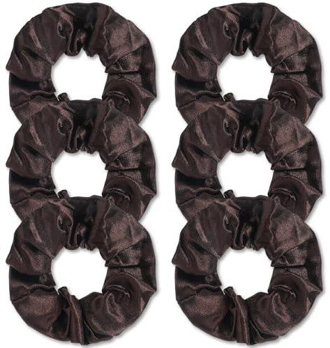 COMNICO Haargummis Seide Scrunchies Satin für Damen 6 Stück Dunkelbraun Weiche Elastisch Haarbänder Satin Haargummis Haar-Accessoires für Frauen und Mädchen Verschiedene Frisuren und Anlässe
