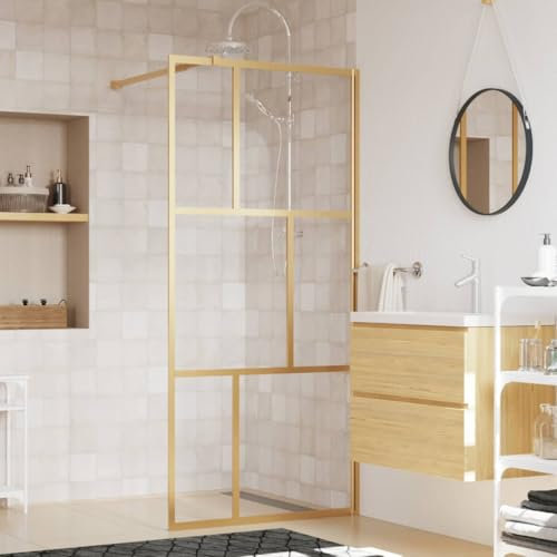 Brokky Mampara Puerta de Ducha Vidrio Transparente ESG Dorado 80x195cm Duchas De BañO Columna