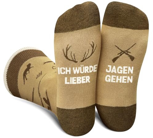 Lustige Jagd Socken Herren Damen Jungen - Witzige Hunt Socken mit Spruch ICH WÜRDE LIEBER - Bunte Coole Verrückte Geschenke kleinigkeiten Weihnachten Ostern Geburtstag Geschenkideen für Papa Männer
