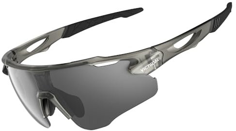 Victgoal Fahrradbrille Herren Damen mit Polarisiert Linse UV400 Schutz Sport Sonnenbrille TR90 Rahmen Ultraleicht MTB Fahrrad Brillen für Radfahren Laufen Fischen (Grau)