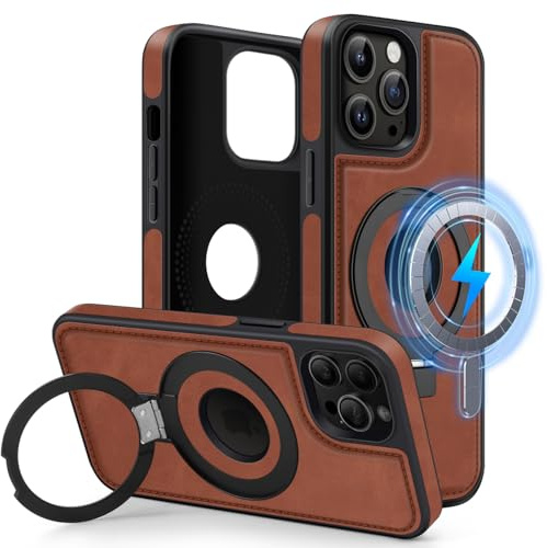 MOBESV Magnetisch Handyhülle mit Ständer [Logo View] für iPhone 12 Pro Max 6,7 Zoll, Lederhülle kompatibel mit MagSafe, Dünn Klassische Elegant Hülle, Braun