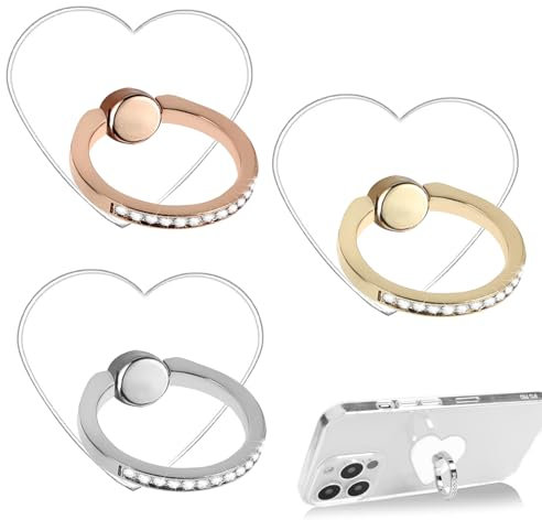 3Pcs Phone Ring Holder Grip Gold Silver Ring for Phone Case Transparent Phone Grip Heart Shape Phone Ring Rotatable Phone Ring Holder Adjustable Phone Finger Holder Grip