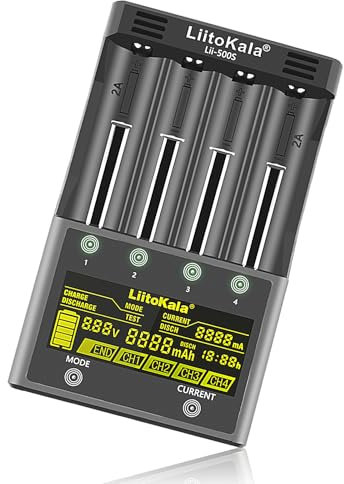 OPAHUTER LiitoKala 500s 18650 4-Slot LCD Display Fast Battery Charger, Smart Universal Charger for Li-ion(IMR/ICR) LiFePO4 Ni-MH/Cd 18650 21700 26650 18350 14500 RCR123 9V Batteries AA AAA C