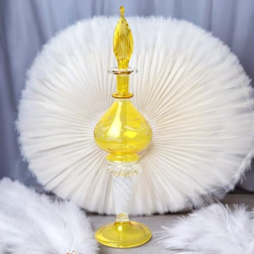 Hand-Blown Yellow Glass Perfume Bottle – Handmade Refillable Decorative Decanter – Essential Oil Holder & Collectible Gift – Unique Glass Fragrance Bottle for Women – Ornament Glass Display Bottle