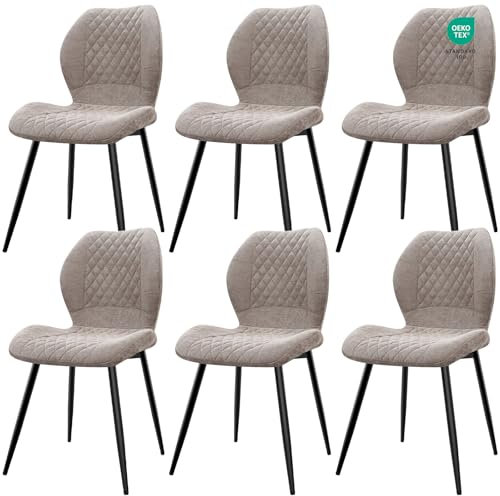 JIJIAN Esszimmerstühle 6er Set, Stühle Esszimmer, Küchenstühle, Wohnzimmer Essstühle, Gepolsterte Stühle, Ergonomisch Gestaltete Leinenstühle für Esszimmer, Küche, Schlafzimmer, Rezeption, Braun