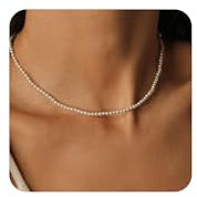 ZHESHY Gold Perlenkette Damen 14k Vergoldet Silber Halskette Weiße Perle Zarte Blume Beads Choker Layering Goldkette Silberkette Mit Anhänger Hypoallergene Hochzeit Geschenke Braut Frauen Modeschmuck