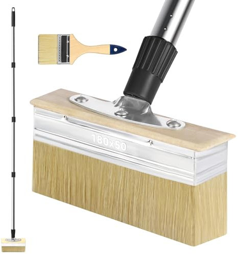 7 Decking Paint Brush Deck Stain Applicator with Long Handle, 3 Small Paint Brush Included for Woodstains, Oils, Deck Coatings, Fence, Wall, Furniture (Black)