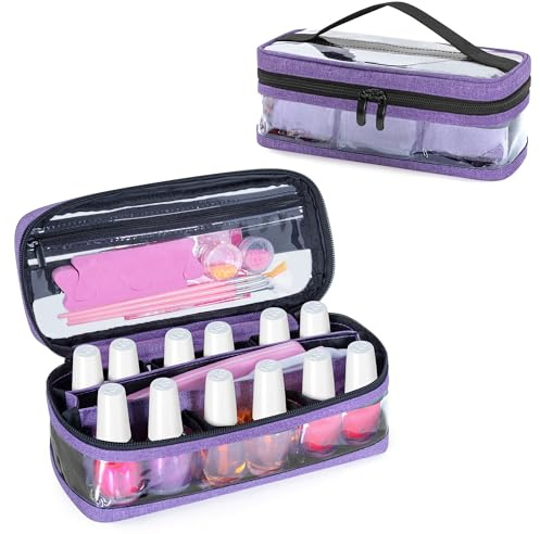 BAFASO Transparent organiseringsväska för nagellack, rymmer 12 flaskor, lila