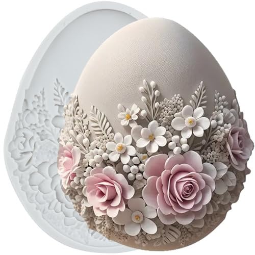 MINFEIDMS Easter Fondant Moulds Easter Egg Flower Silicone Mould for Cake Decoration Cupcake Topper Chocolate Candy Sugar Craft Gum Paste Polymer Clay